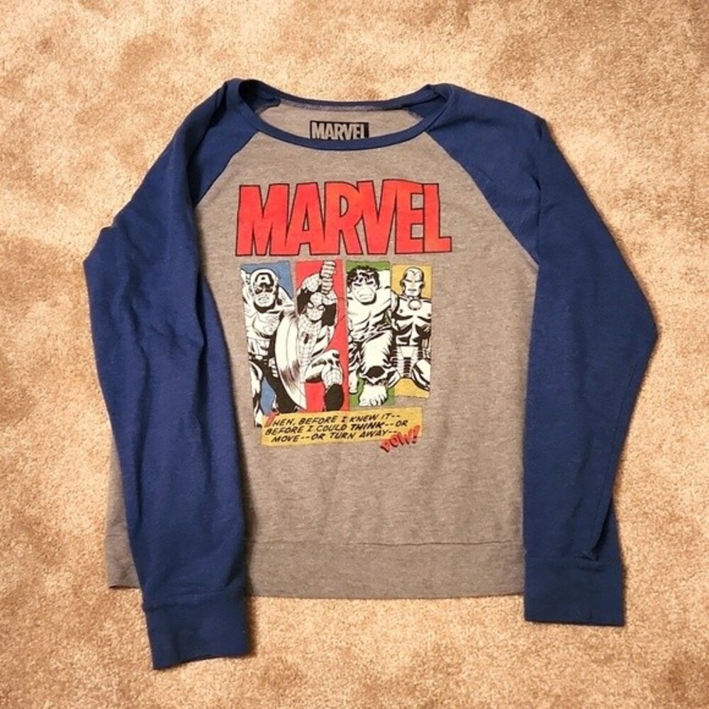 Marvel Comics Heroes Gray & Blue Longsleeve Shirt Size XXL